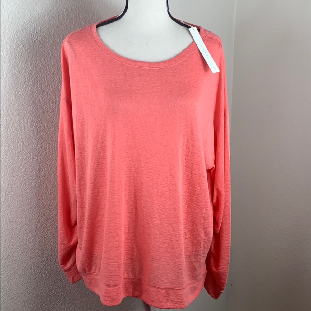 Caslon long ruched sleeve coral colored top